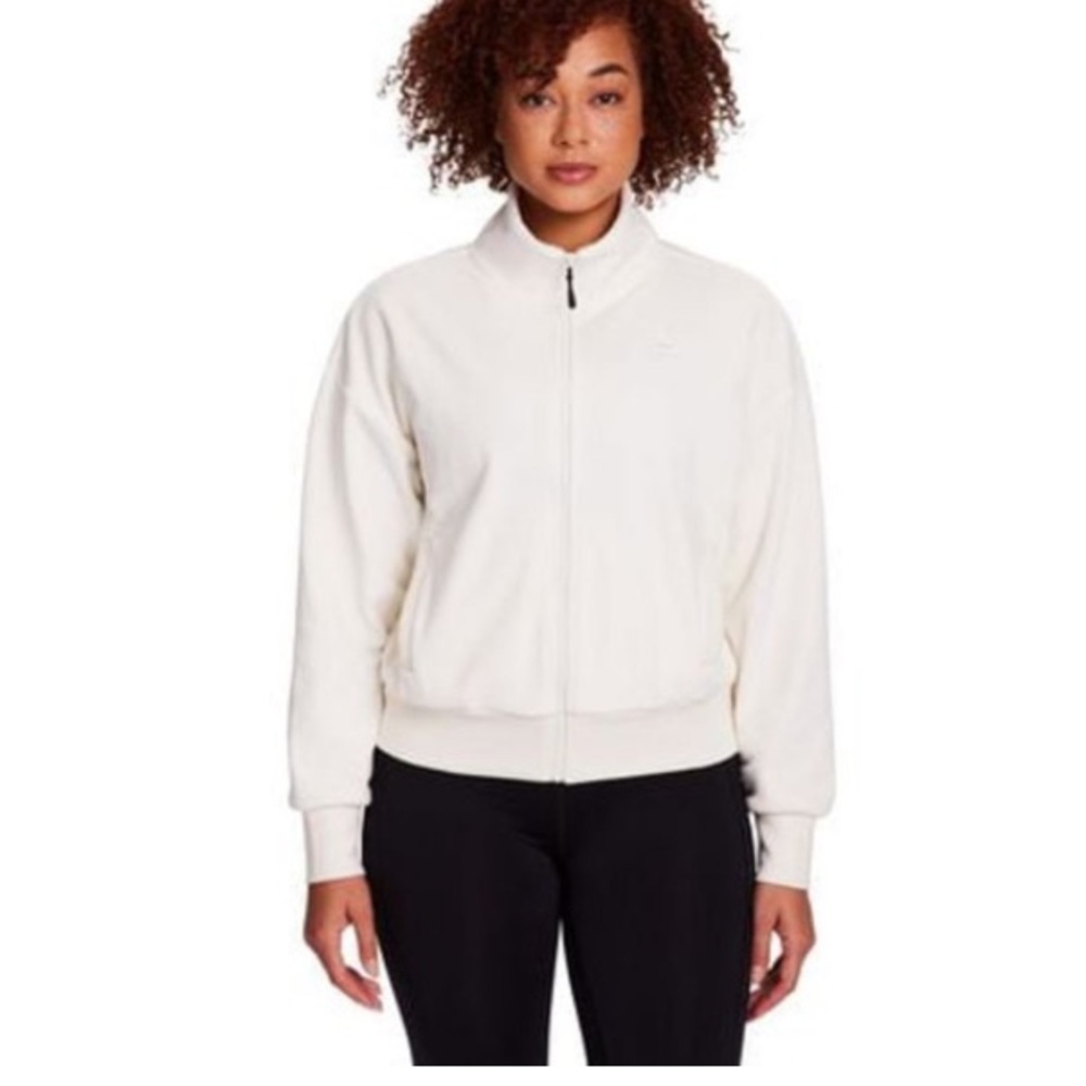NWT Reebok Women's off White Zip-Up Jacket velour size small bomber soft